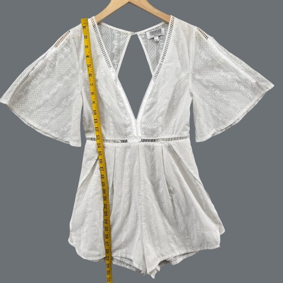 Shareen Collections Romper Womens White V Neck Bell Sleeve Tie Back Size 8 - Picture 7 of 13